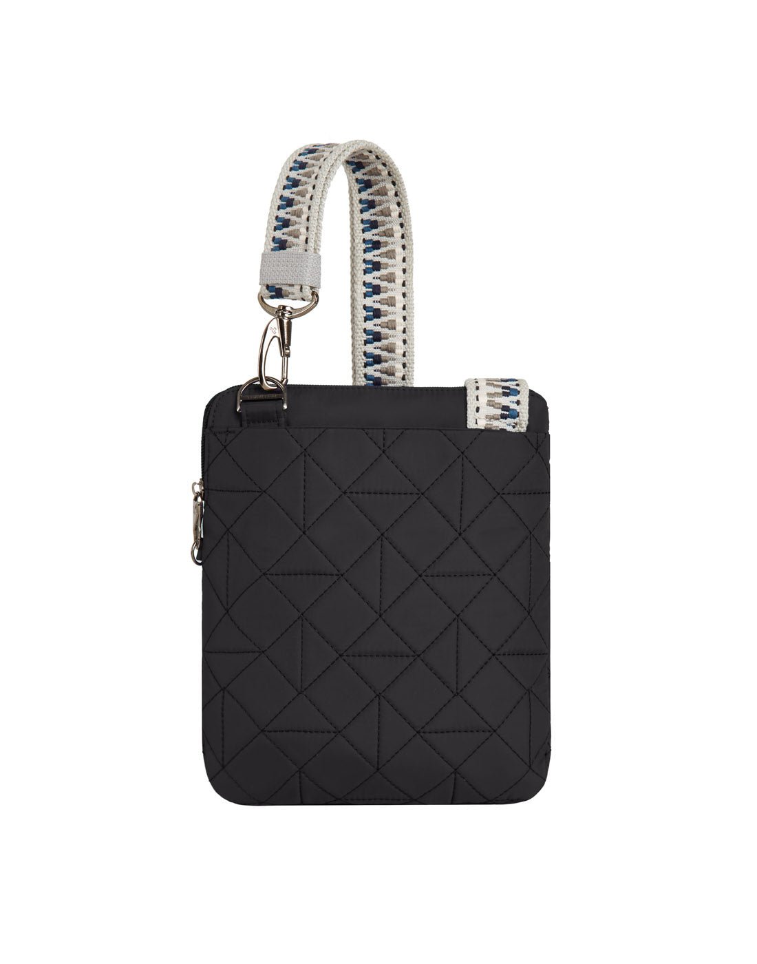  Analyzing image     43225_210_3  1100 × 1400px  Back view of the Travelon Boho Anti-Theft Slim Crossbody in black.