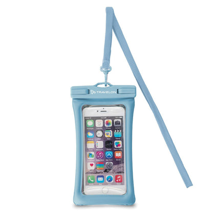 Travelon itFLOATS!® Waterproof Pouch in blue, close-up front view.