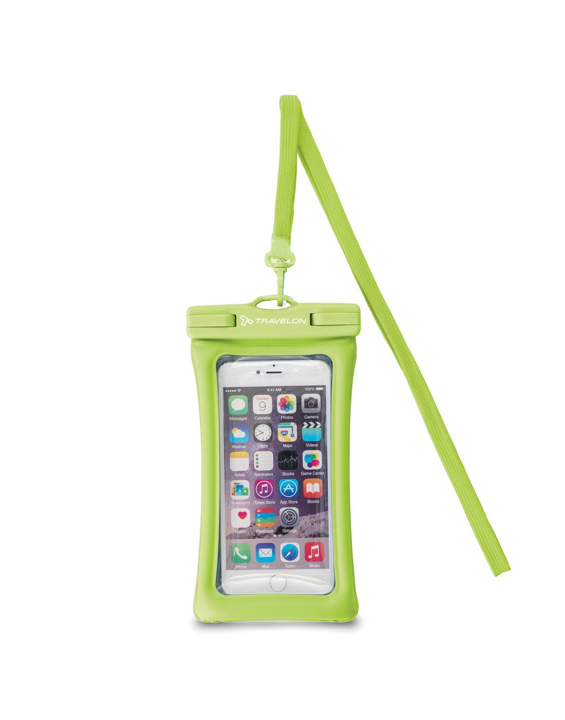 Travelon itFLOATS!® Waterproof Pouch in green, Close-up front view.