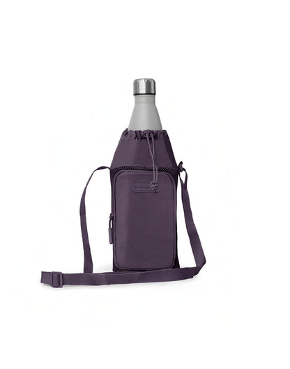 Travelon Pi Gogo Insulated Water Bottle Tote in blackberry, front view.