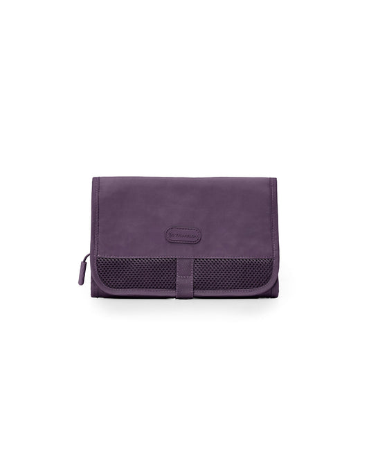 Product Image – Front view of folded Travelon Pi Shine on Toiletry Case in blackberry.