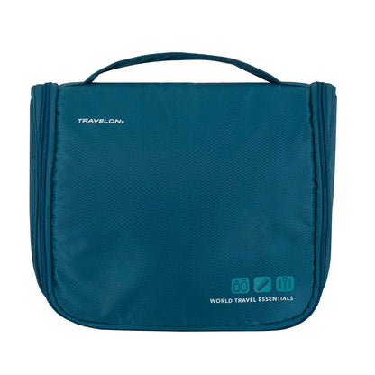 Travelon World Travel Essentials Toiletry Bag in peacock teal, front view.