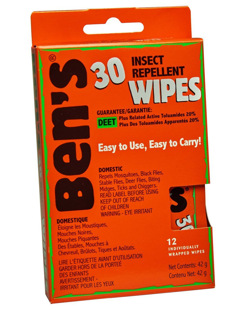 Ben's 30 tick & insect repellent wipes back view