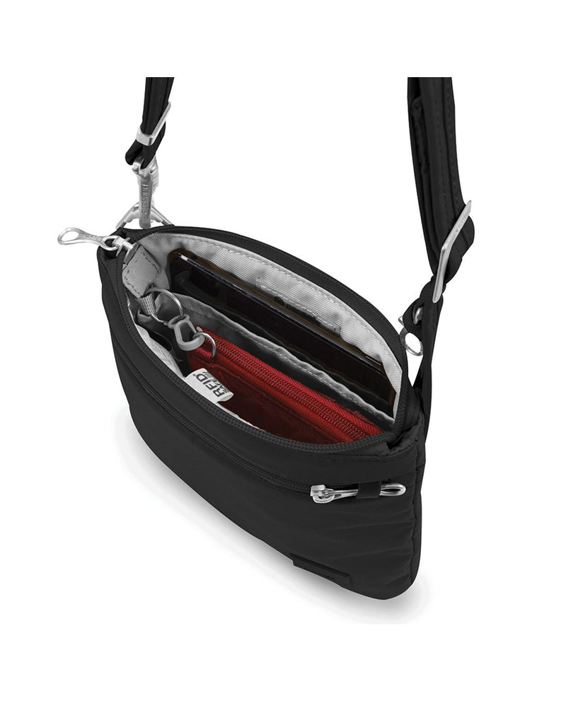 Pacsafe citysafe cs50 anti-theft crossbody black colour purse interior view