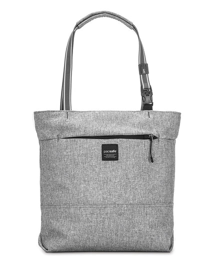 Pacsafe slingsafe LX200  anti-theft tweed grey colour compact tote front view 