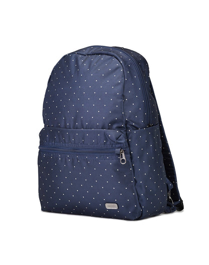 Pacsafe daysafe anti-theft navy colour backpack corner view