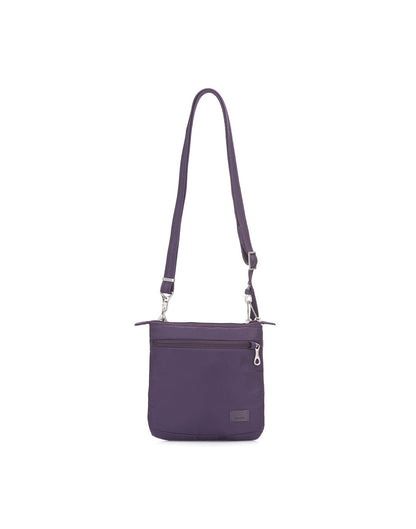 Pacsafe citysafe cs50 anti-theft crossbody mulberry colour purse front view