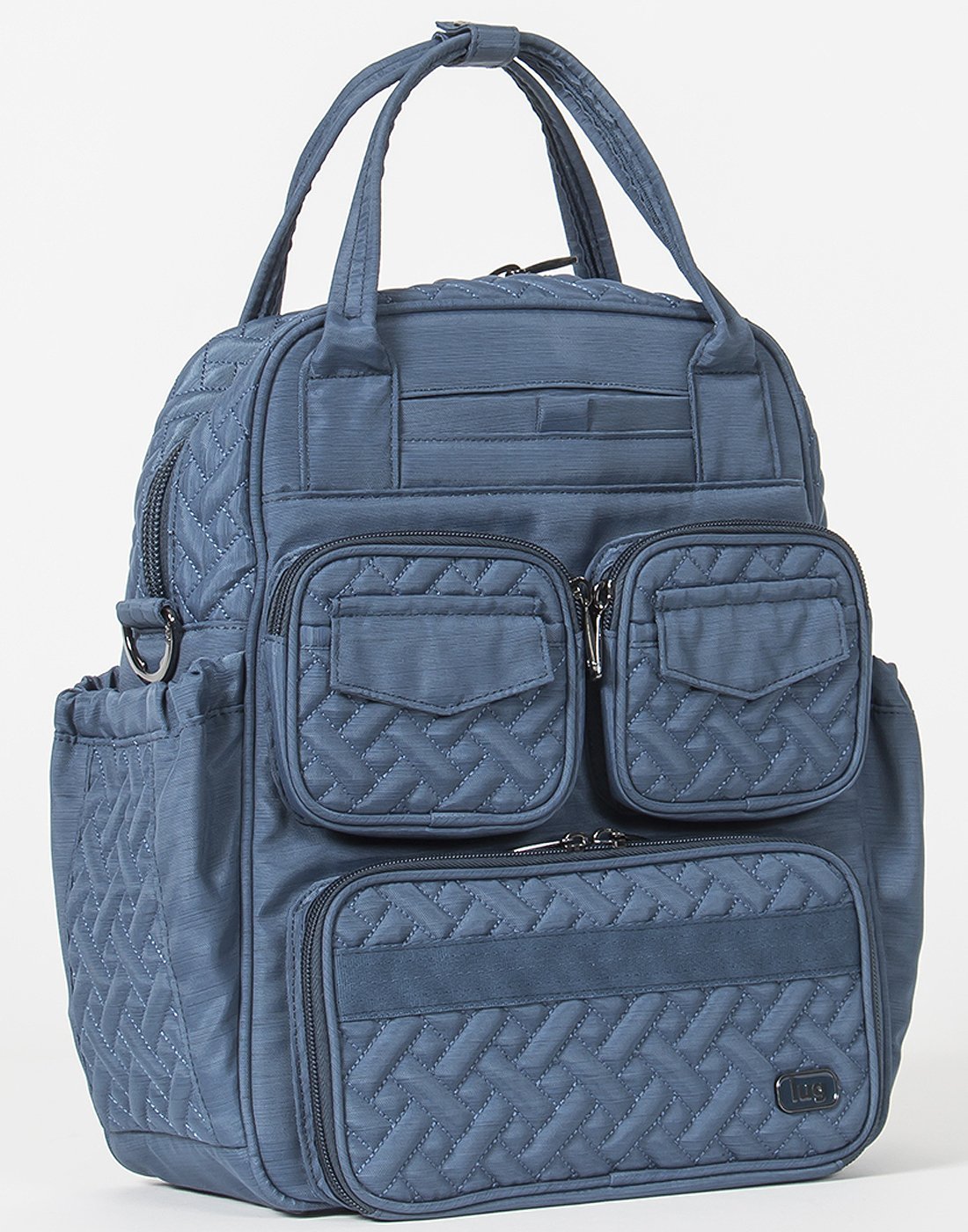 Lug mini brushed blue colour puddle jumper tote bag corner view