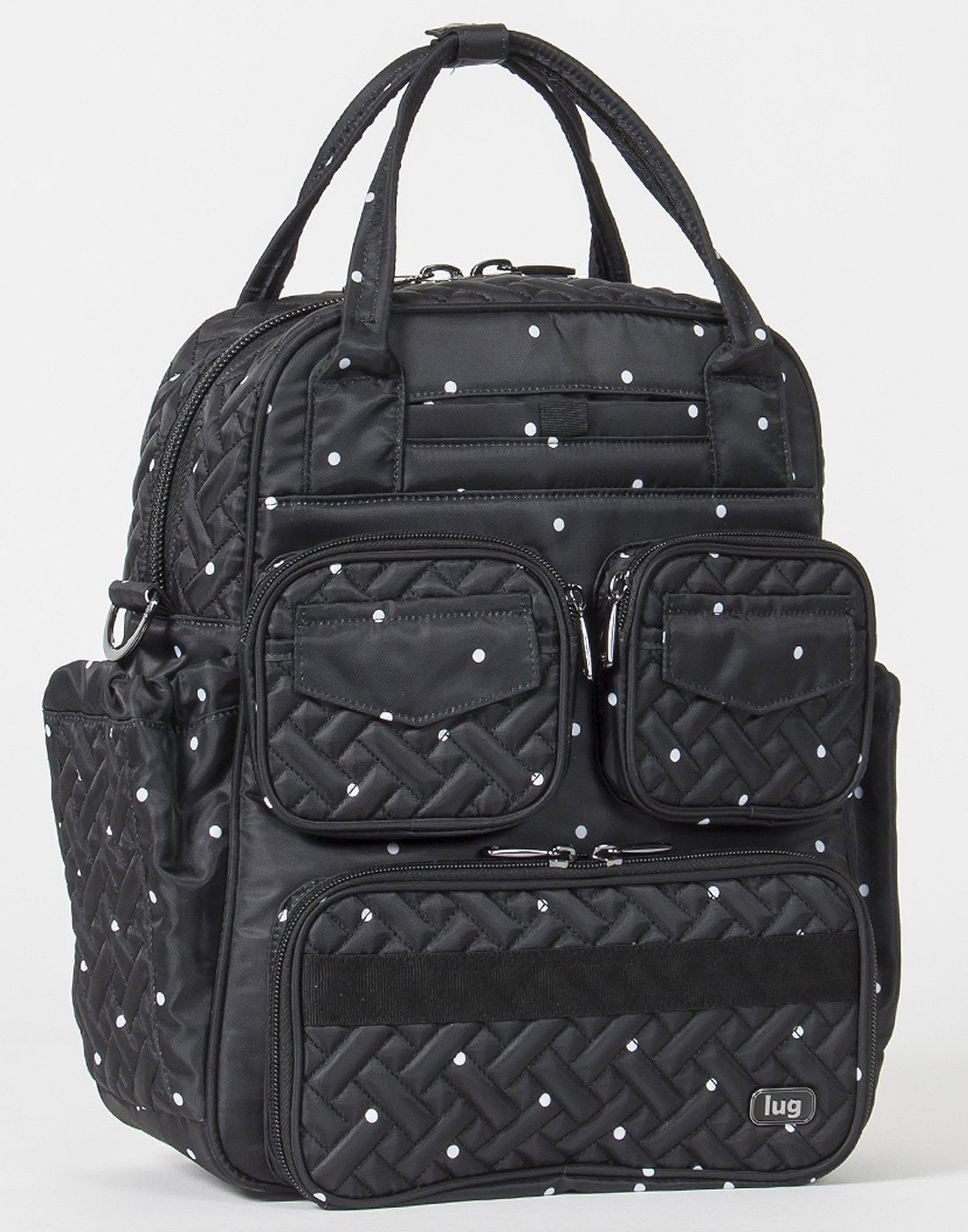 Lug mini black dot design puddle jumper tote bag corner view