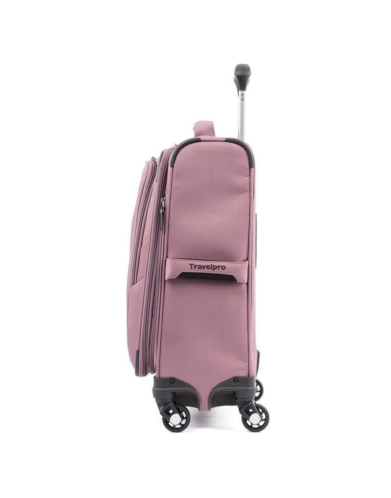 Travelpro maxlite 5 19" intl spinner dusty rose colour luggage bag side view