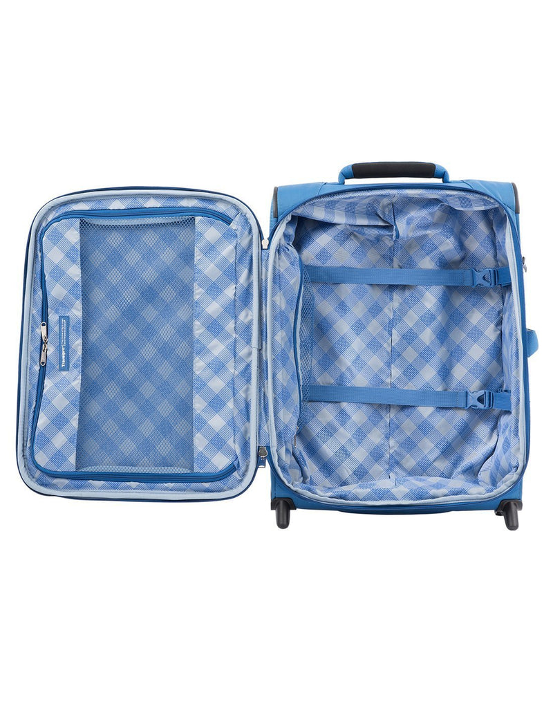 Travelpro maxlite 5 20" intl rollaboard azure blue colour luggage bag interior