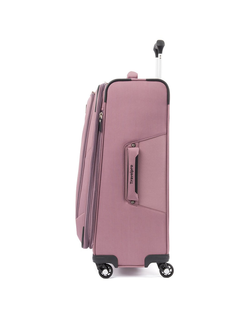 Travelpro maxlite 5 25" exp spinner dusty rose colour luggage bag side view