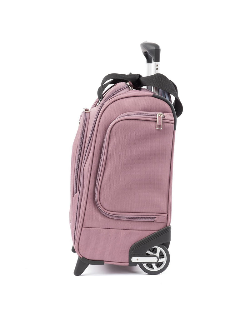 Travelpro maxlite 5 dusty rose colour rolling underseat bag side view