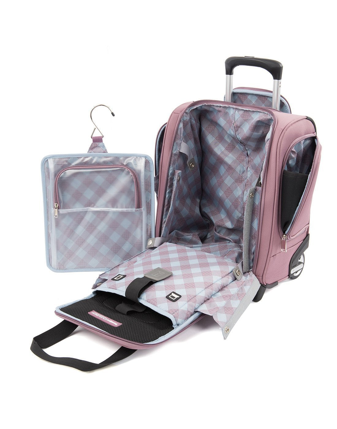 Travelpro maxlite 5 dusty rose colour rolling underseat bag interior