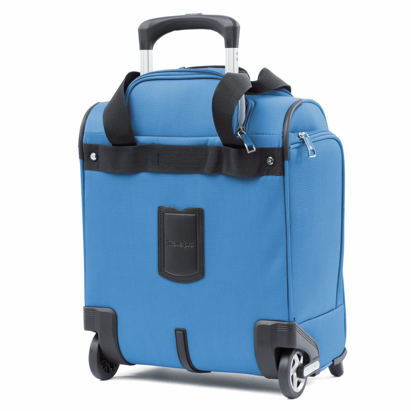 Travelpro maxlite 5 azure blue colour rolling underseat bag back view
