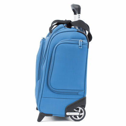 Travelpro maxlite 5 azure blue colour rolling underseat bag side view