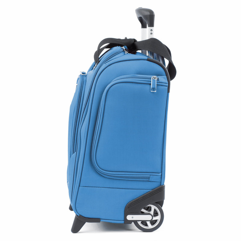 Travelpro maxlite 5 azure blue colour rolling underseat bag side view