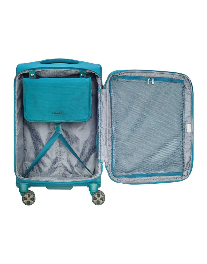 Delsey Paris Hyperglide 19" Spinner teal colour luggage bag inside view