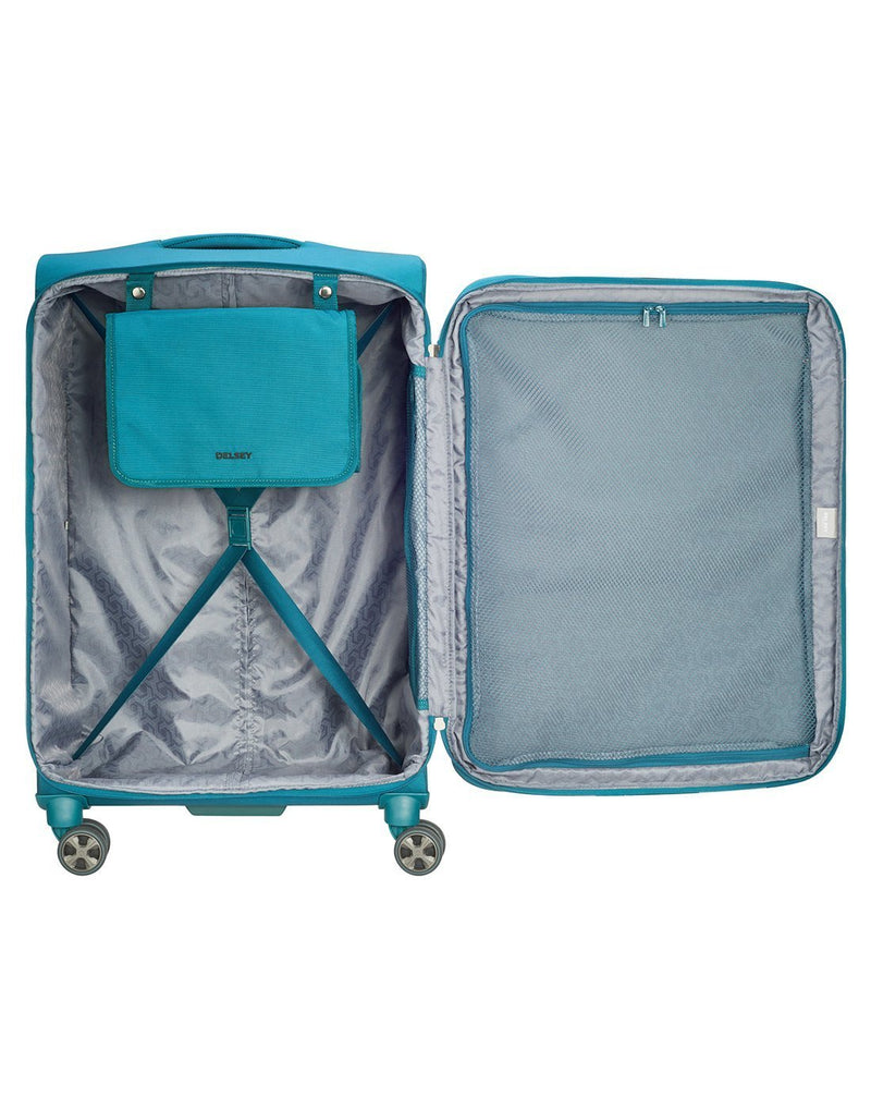 Delsey paris hyperglide 25" teal colour luggage bag inside view