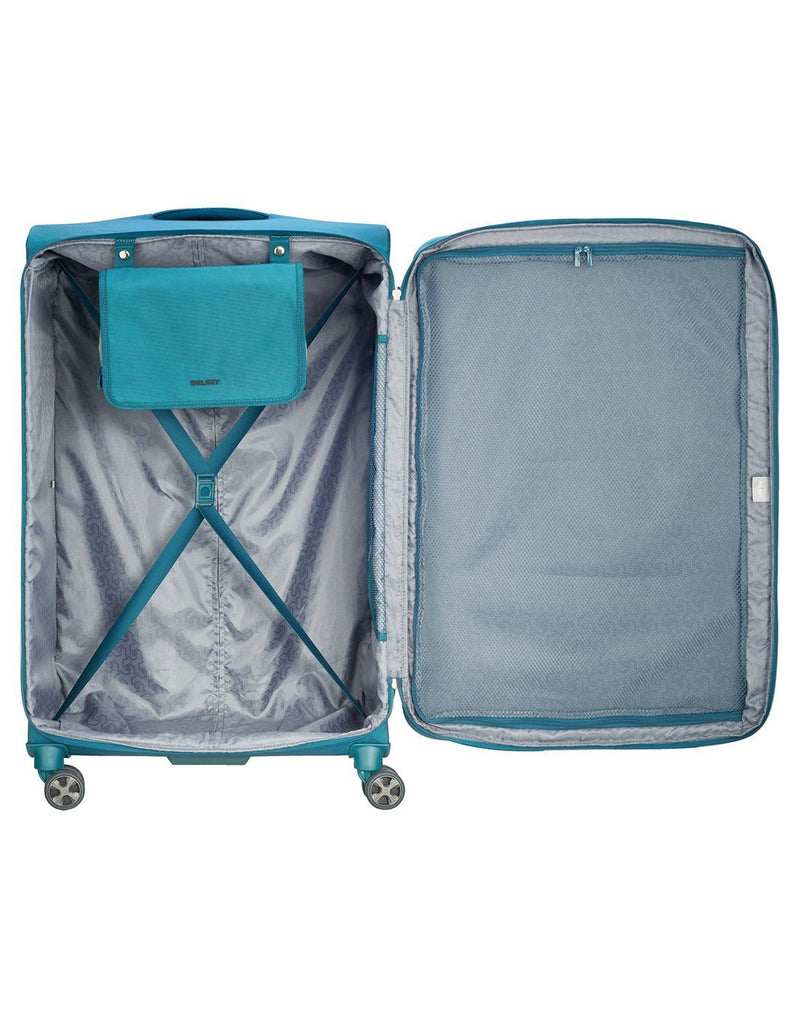 Delsey paris hyperglide 29" teal colour luggage bag  inside view