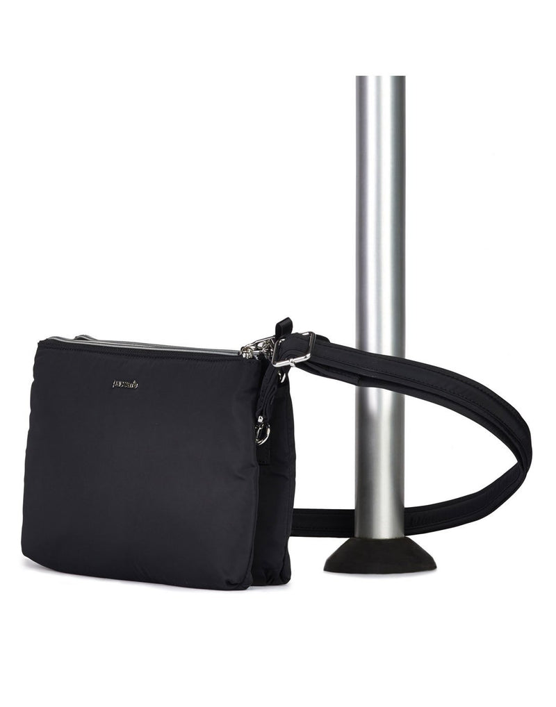 Pacsafe stylesafe anti-theft double zip black colour crossbody bag detachable strap