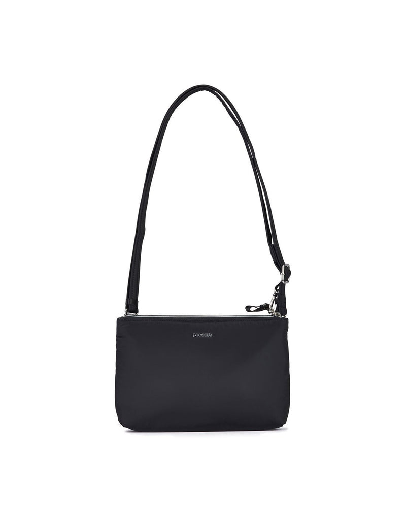 Pacsafe stylesafe anti-theft double zip black colour crossbody bag front view