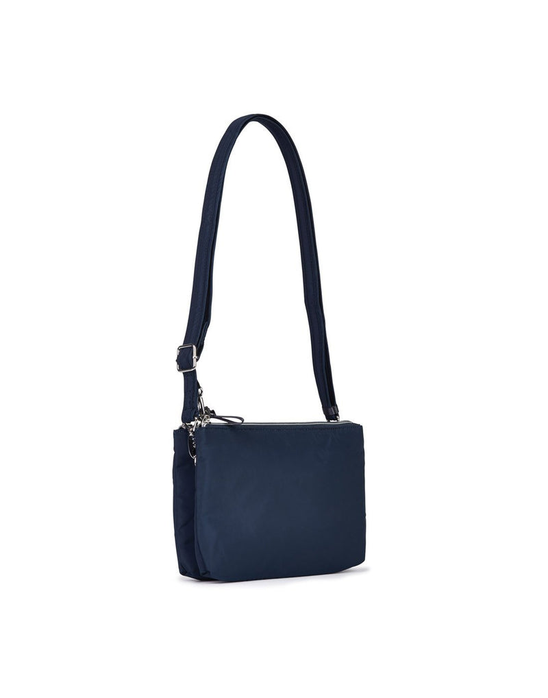 Pacsafe stylesafe anti-theft double zip navy colour crossbody bag back view
