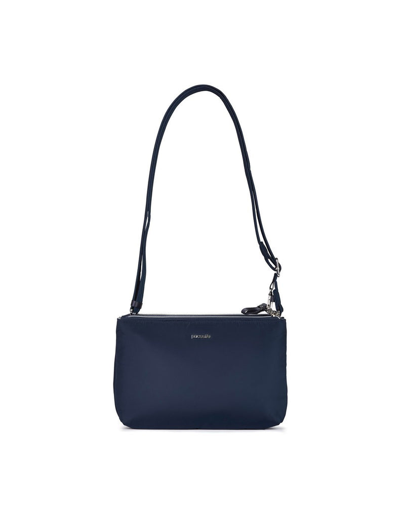 Pacsafe stylesafe anti-theft double zip navy colour crossbody bag front view