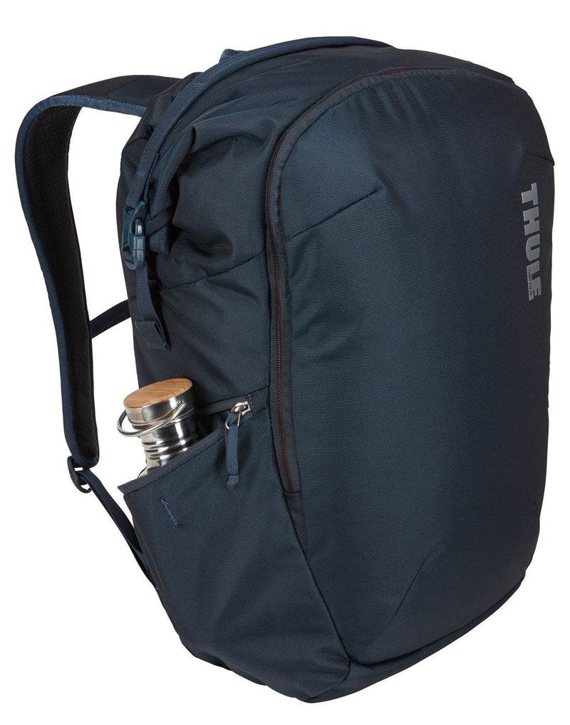 Thule subterra 34L mineral colour travel backpack corner view