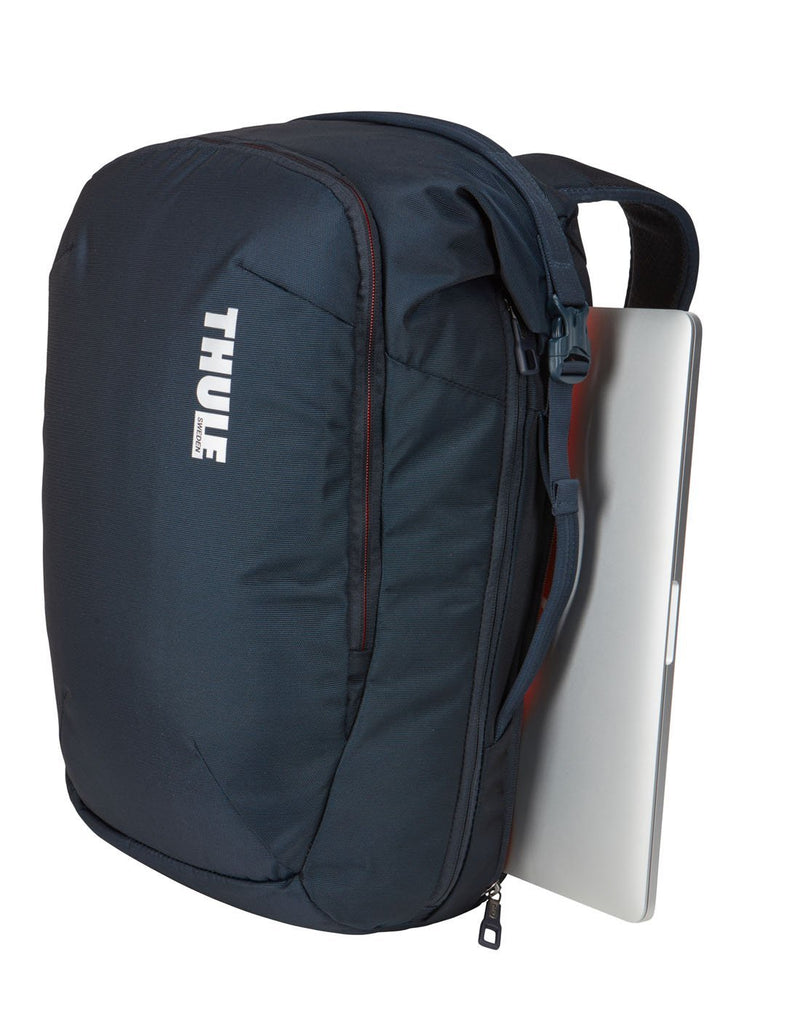 Thule subterra 34L mineral colour travel backpack side zipper pocket