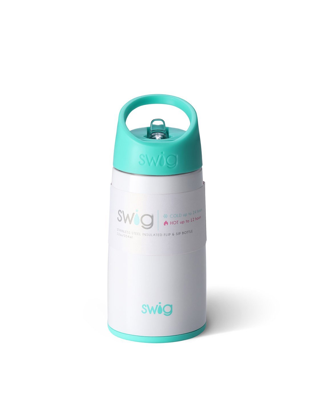 Swig kids 12 oz bottle - diamond white front view