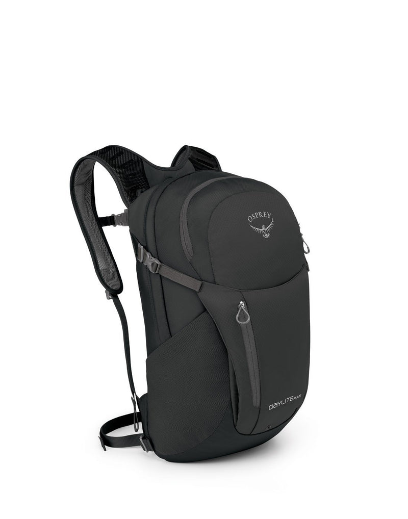 Osprey daylite plus black colour backpack front corner view