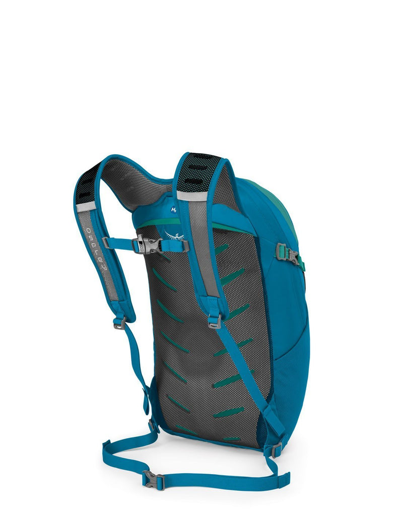 Osprey daylite plus sagebrush blue colour backpack back corner view