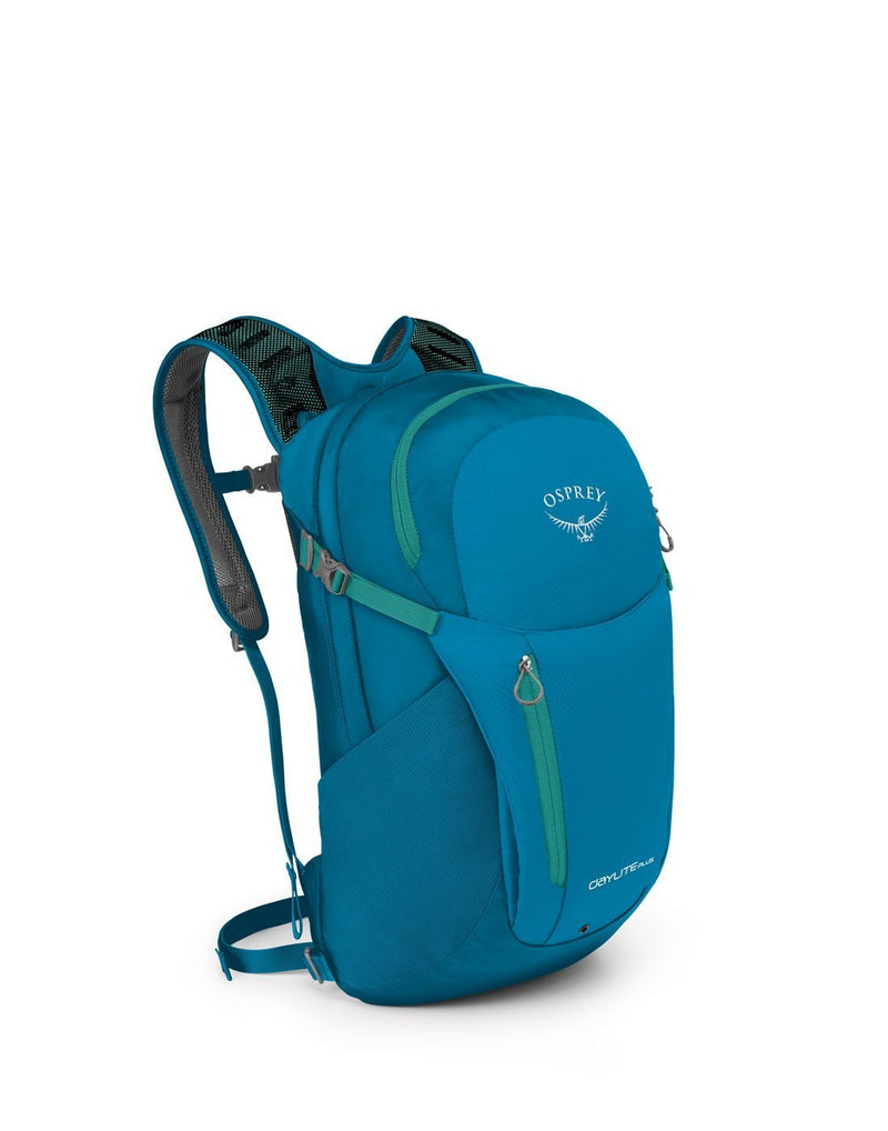 Osprey daylite plus sagebrush blue colour backpack front corner view