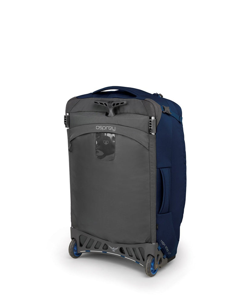 Osprey ozone wheeled 75L/26" buoyant blue luggage bag back view