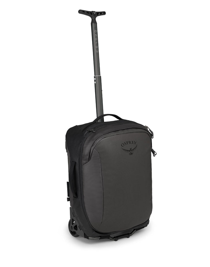 Osprey transporter wheeled global black colour luggage bag corner view