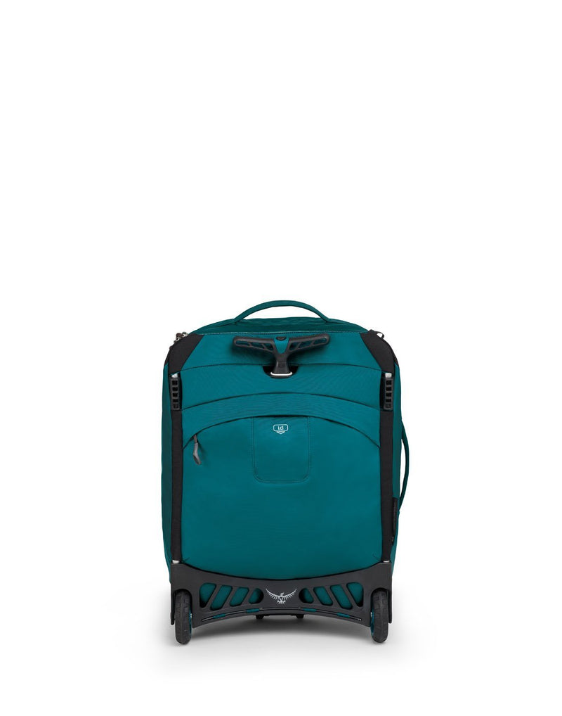 Osprey transporter wheeled global teal colour luggage bag back view