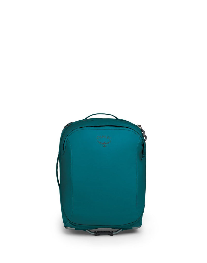 Osprey transporter wheeled global teal colour luggage bag front view