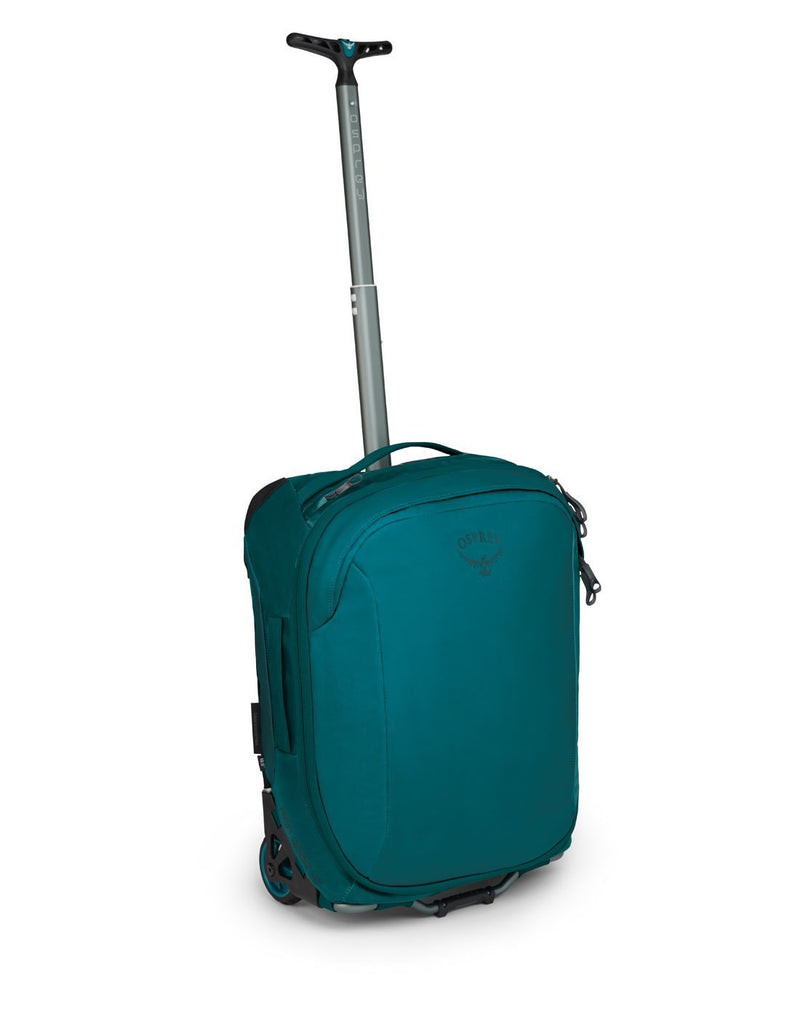 Osprey transporter wheeled global teal colour luggage bag corner view