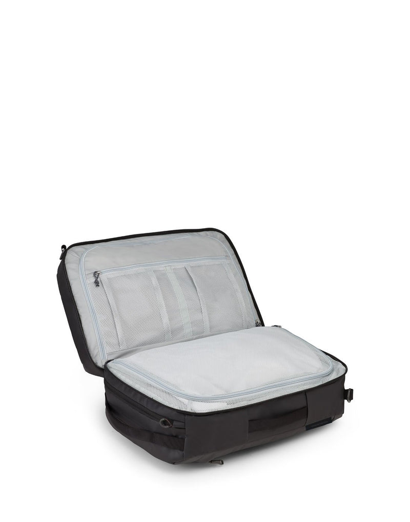 Osprey transporter global black colour luggage bag interior view