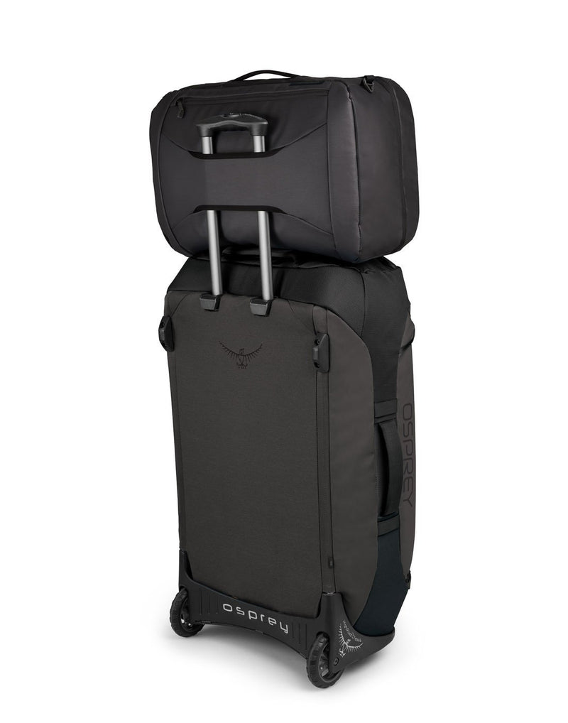 Osprey transporter global black colour luggage bag feature callout