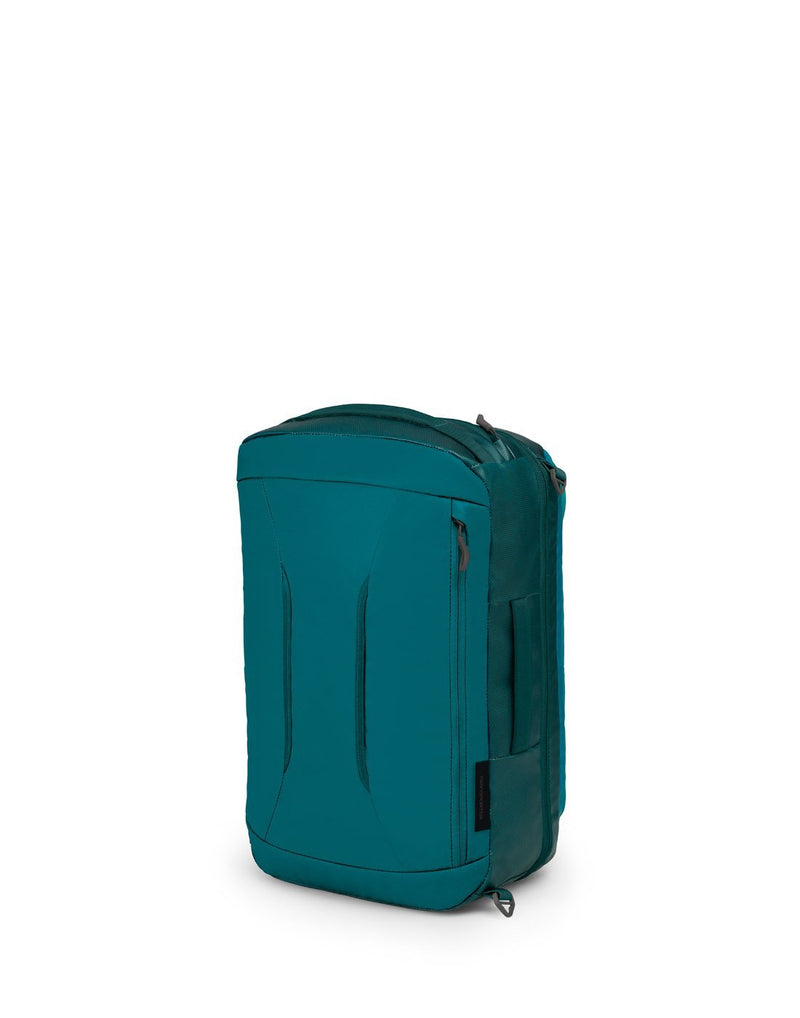Osprey transporter global teal colour luggage bag sideback view