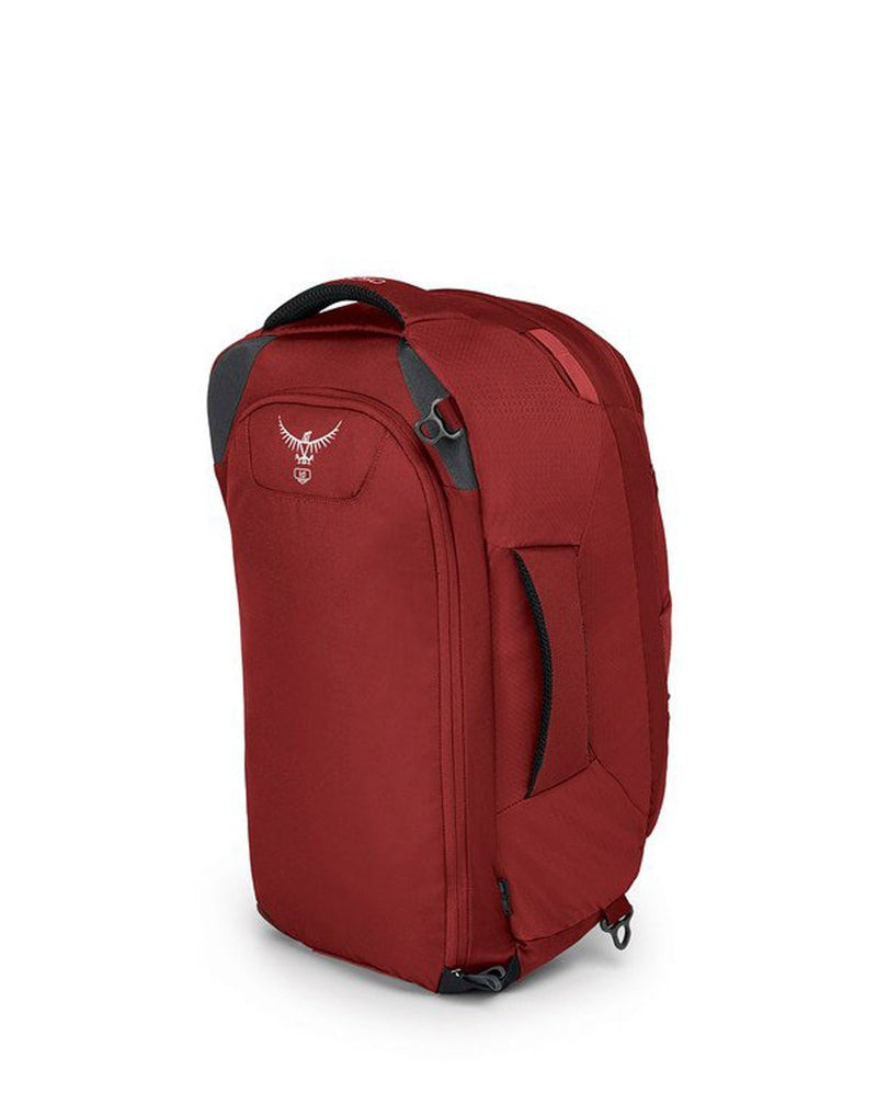 Osprey farpoint 40 jasper red colour men's backpack sideback view