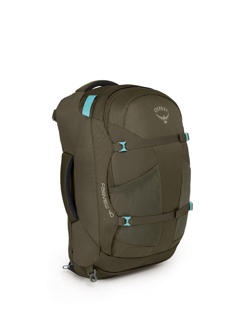 Osprey fairview 40 misty grey colour women's backpack corner view
