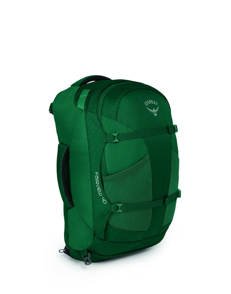 Osprey fairview 40 rainforest green colour women's backpack corner view