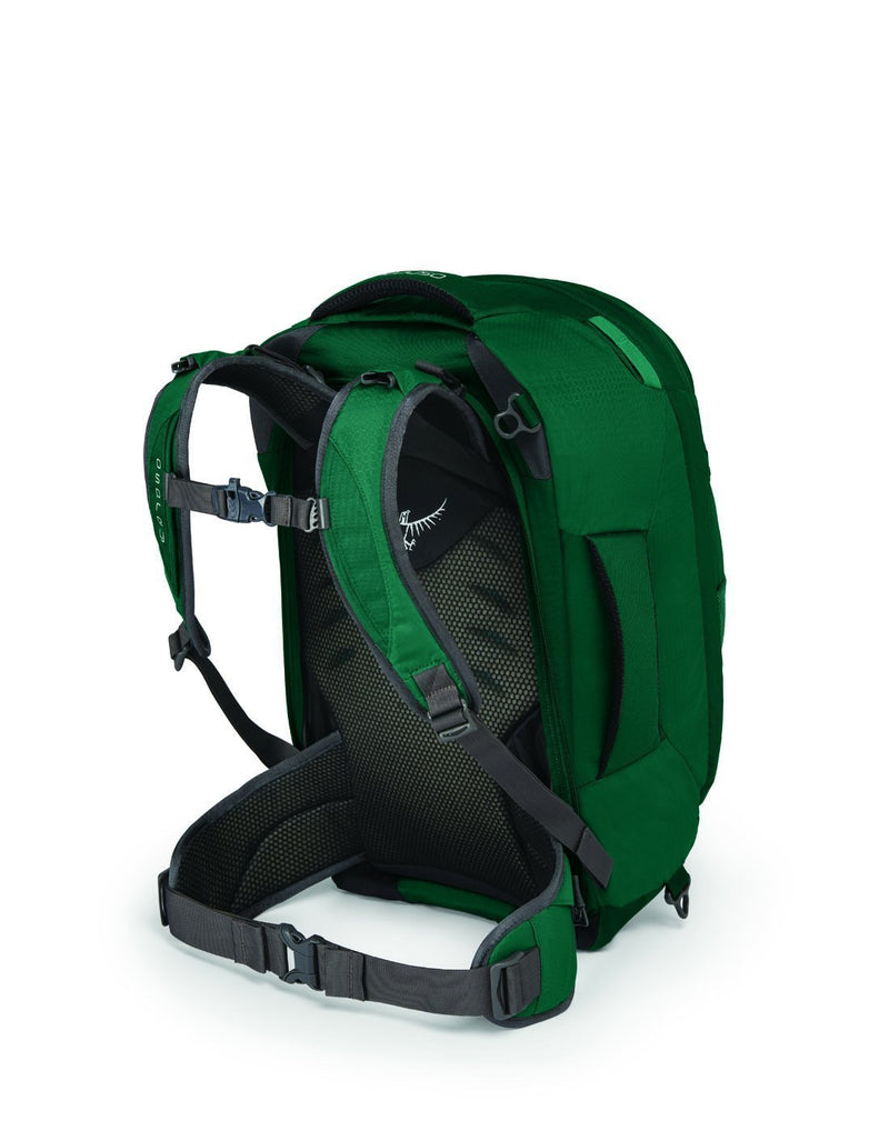 Osprey fairview 40 rainforest green colour women's backpack corner back view
