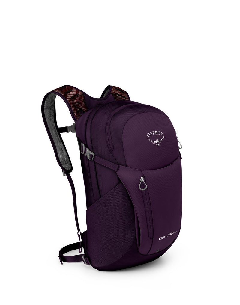 Osprey daylite plus amulet purple colour backpack front corner view
