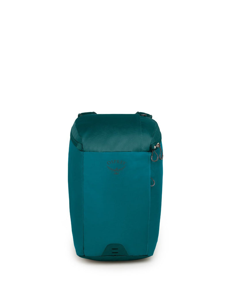 Osprey transporter zip top teal colour backpack front view