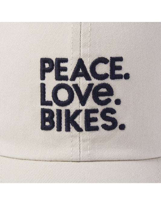 Product Image – Life is good peace love bikes chill cap front close-up view