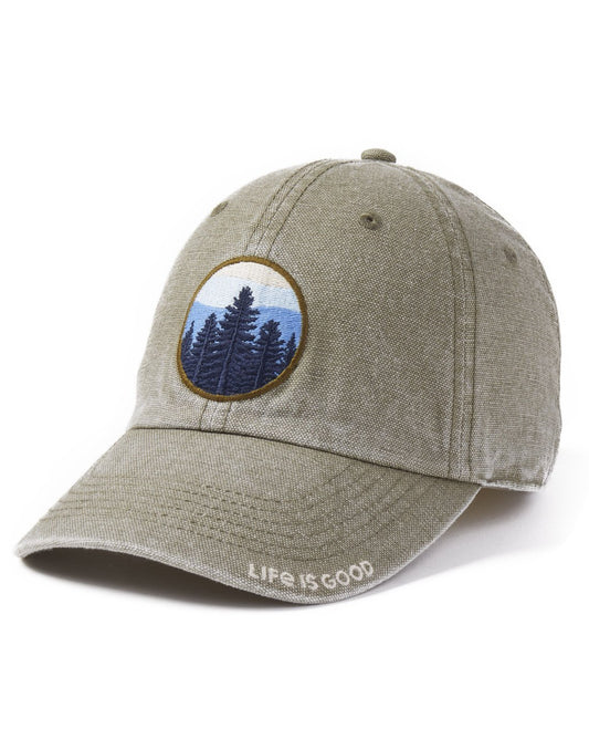 Product Image – Life is good evergreen landscape sunworn chill fatigue green colour cap front view